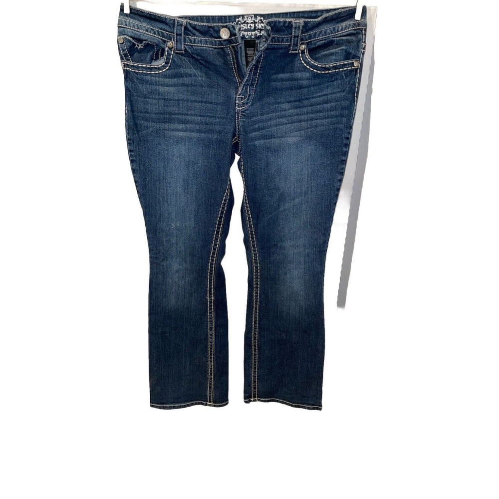 Women's Paisley Sky Blue Denim Stitched With Button Cut Jeans